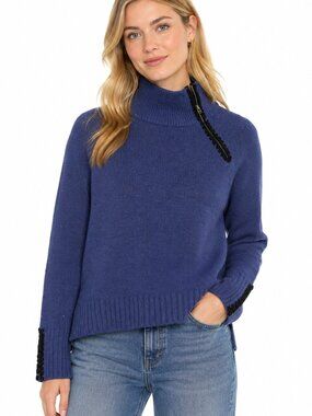 NWT Habitat Clothes To Live In Tweed Zip Neck Sweater Blue XXS